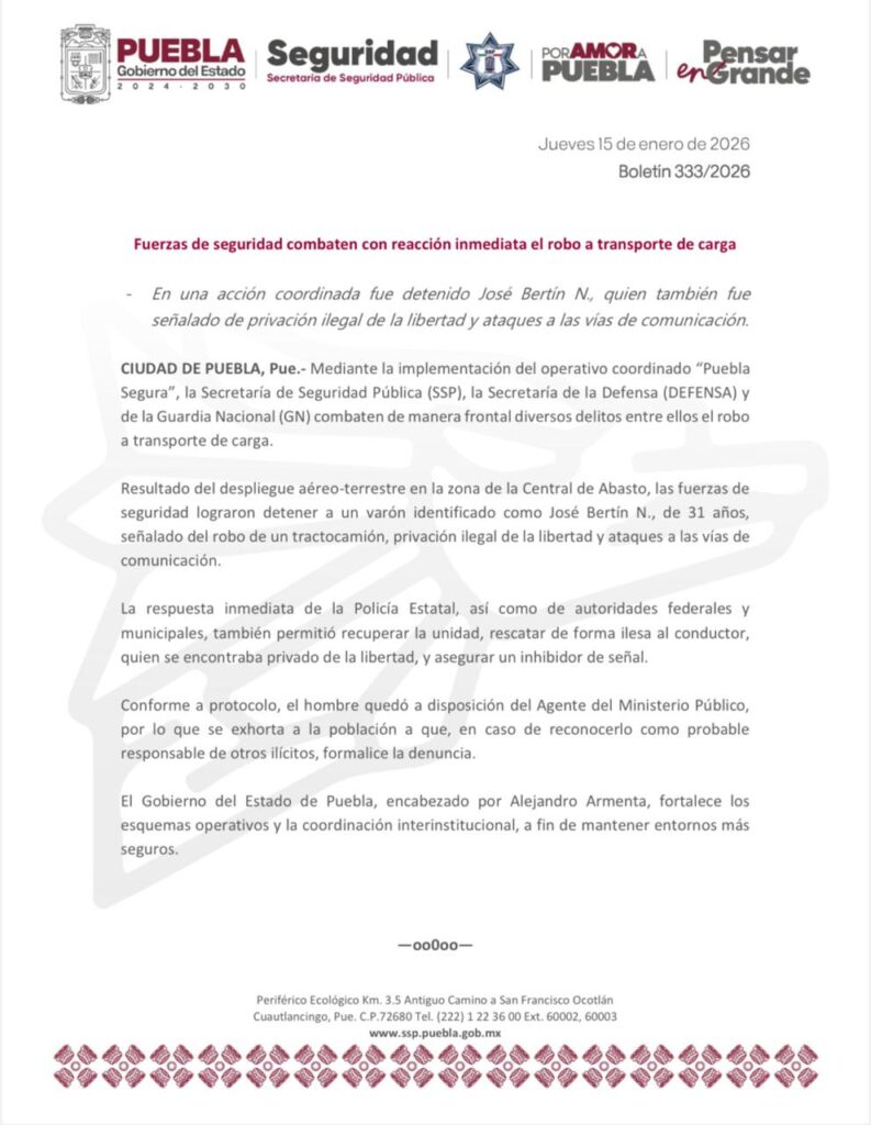 Fuerzas de seguridad combaten con reacción inmediata el robo a transporte de carga