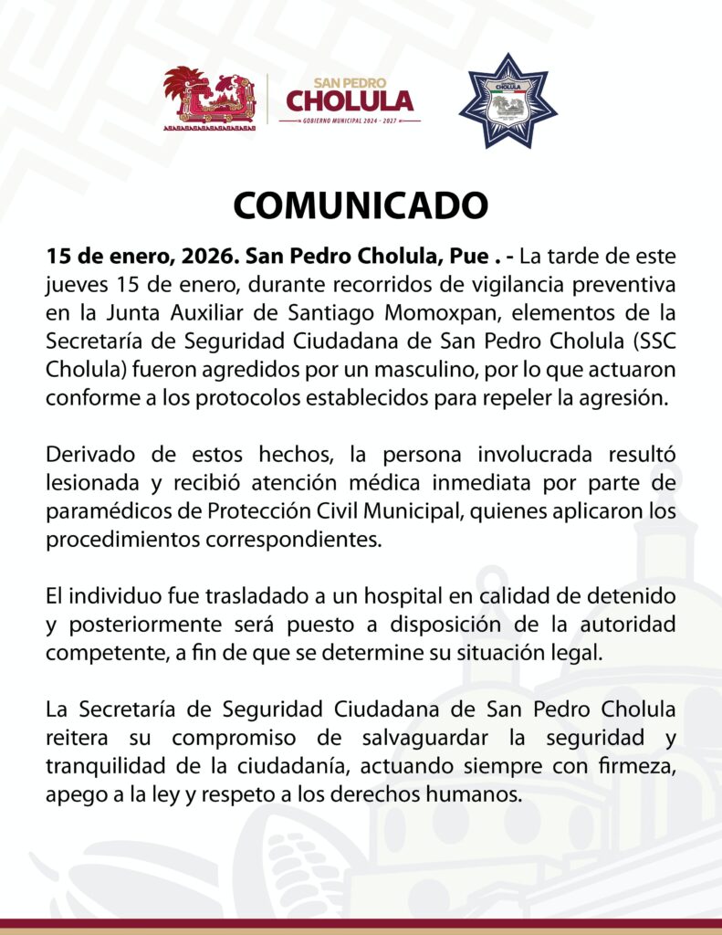 COMUNICADO     San Pedro Cholula