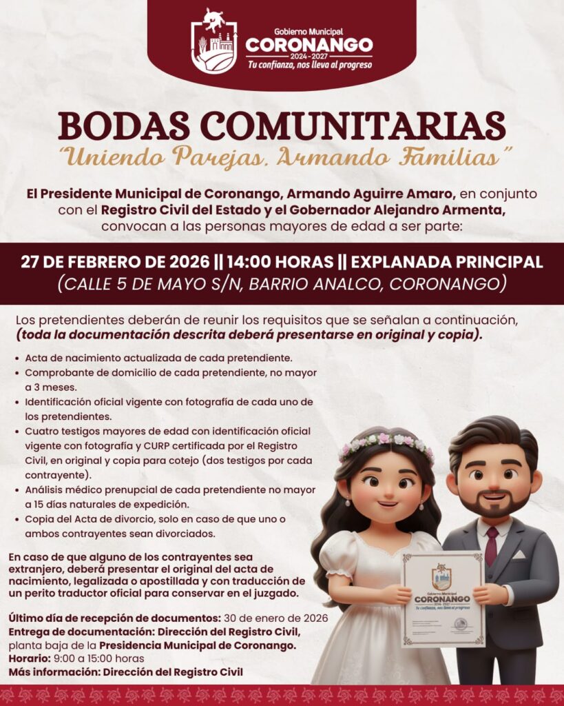 Alista Coronango Bodas Comunitarias Gratuitas 2026