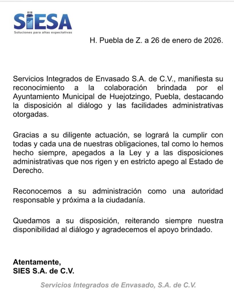 ¡FINAL FELIZ! SIESA RECONOCE DISPOSICIÓN DEL GOBIERNO DE HUEJOTZINGO, ENCABEZADO POR ROBERTO SOLÍS, PARA RESOLVER SU SITUACIÓN LEGAL