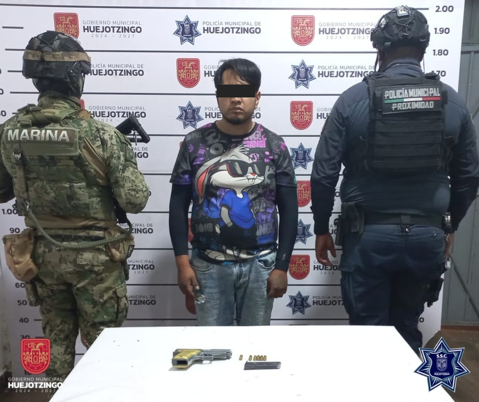 SSC de Huejotzingo detiene a sujeto con arma de fuego; señalado por violencia en Xalmimilulco y Capultitlán