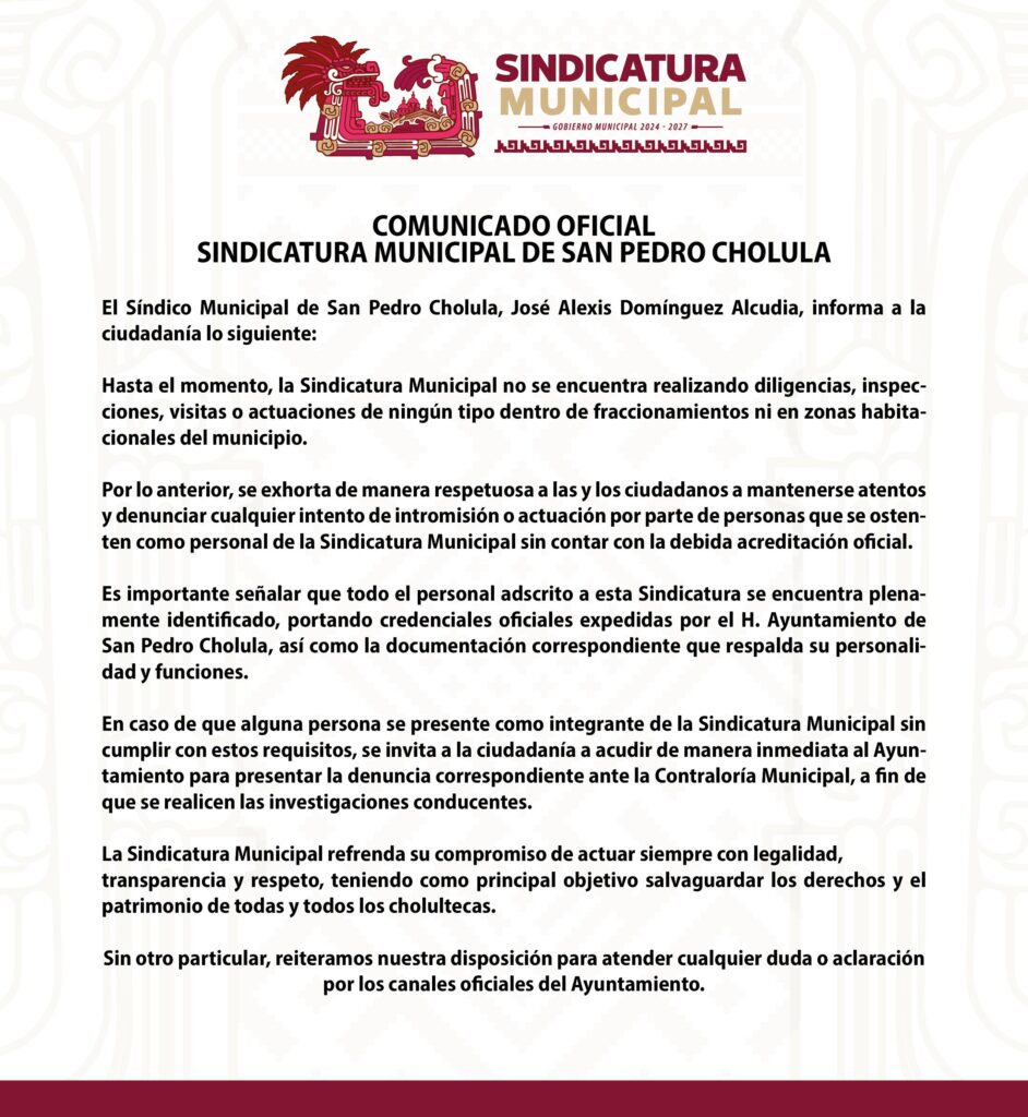 SINDICATURA MUNICIPAL DE SAN PEDRO CHOLULA