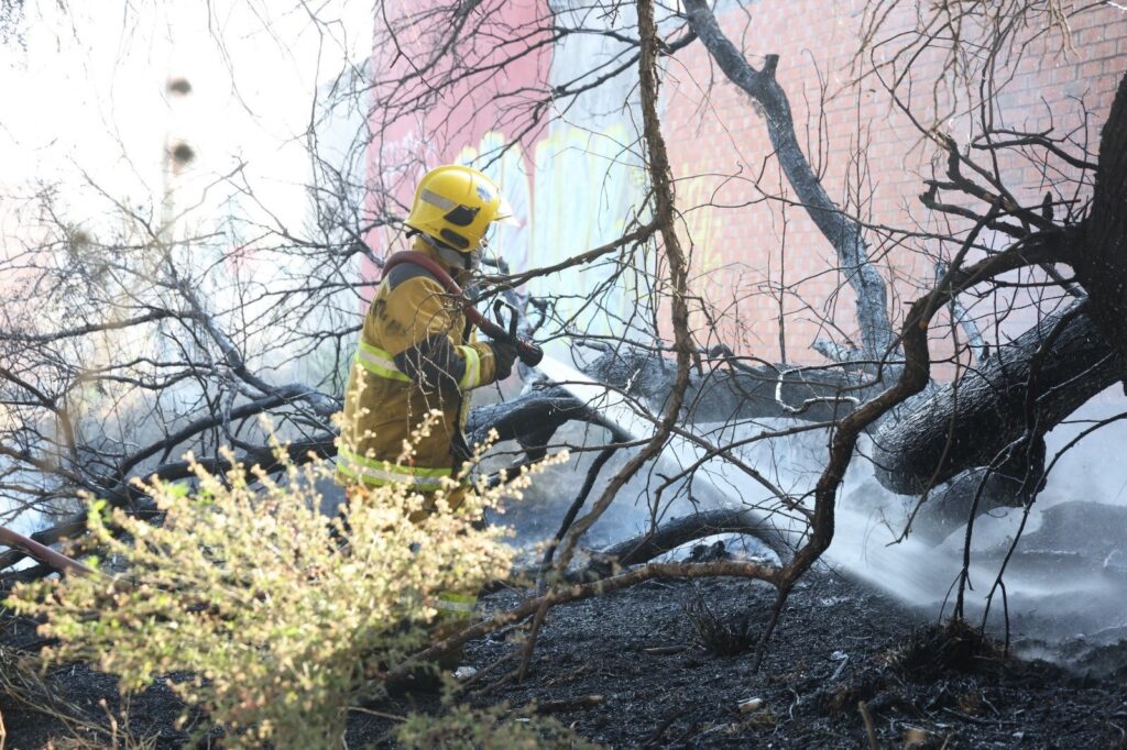 Bomberos de Cuautlancingo sofocan incendio de pastizal en la cabecera municipal