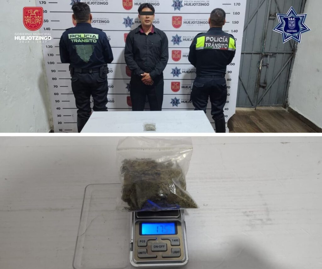 SSC DE HUEJOTZINGO MANTIENE MANO FIRME: ASEGURAN A SUJETO CON DROGA Y A TRES MÁS POR QUEBRANTAMIENTO DE SELLOS