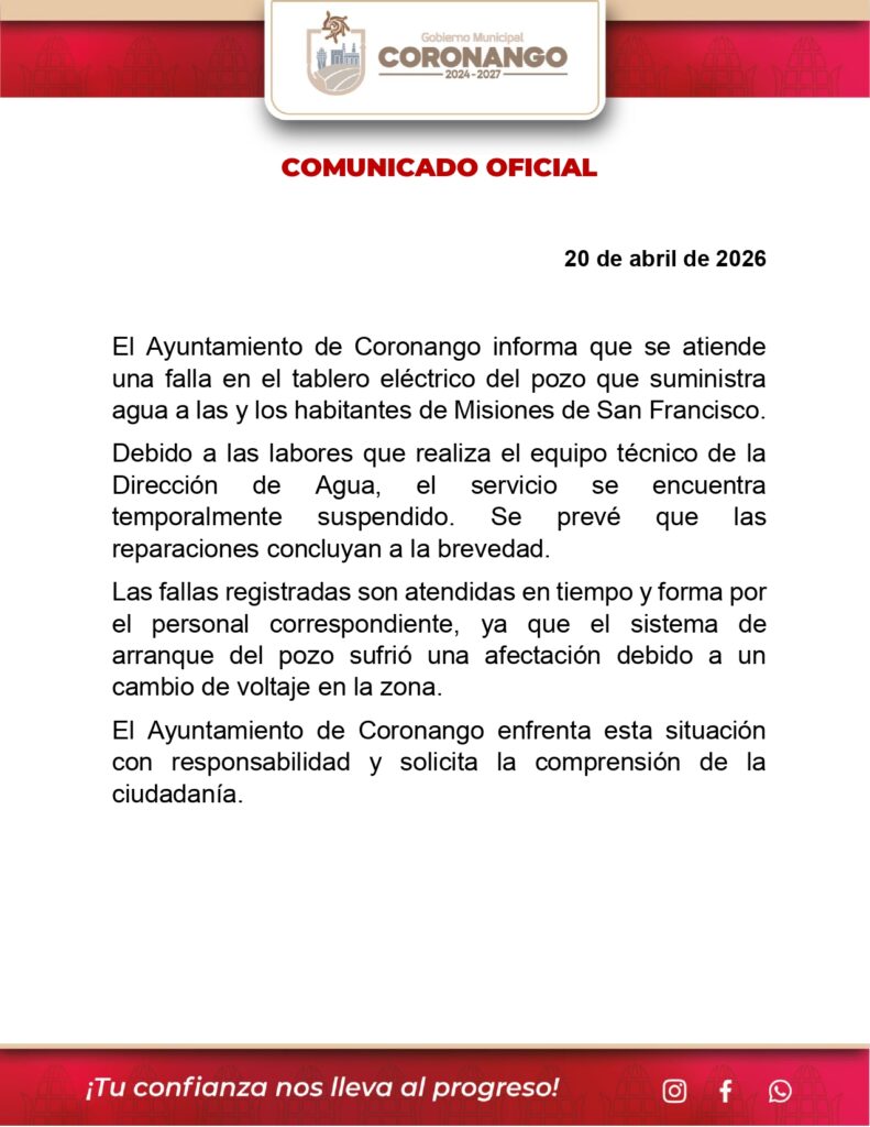 Atienden falla en sistema de agua potable en Coronango; afecta a Misiones de San Francisco