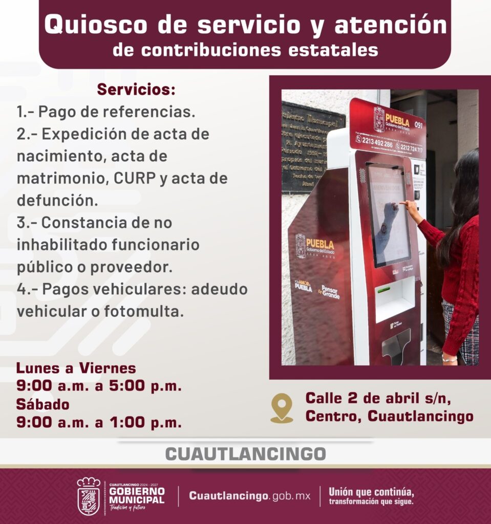 Acerca Gobierno Municipal de Cuautlancingo servicios estatales a la ciudadanía
