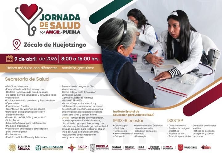 Invitan a la Jornada de Salud “Por Amor a Puebla” con servicios gratuitos para la población