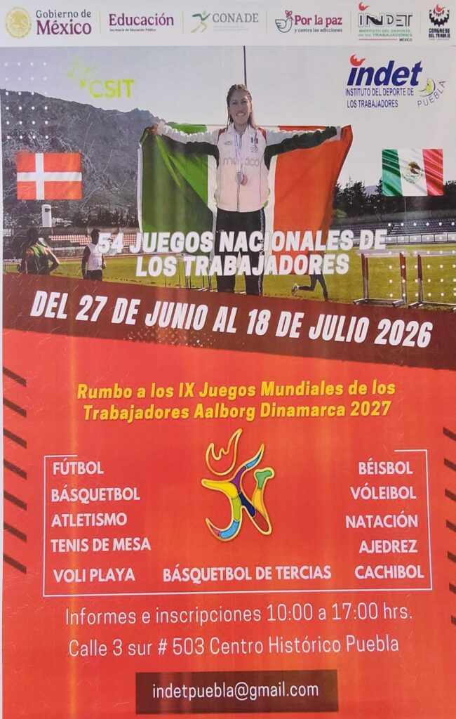 Puebla se alista para la edición 54 de los Juegos Nacionales de los Trabajadores