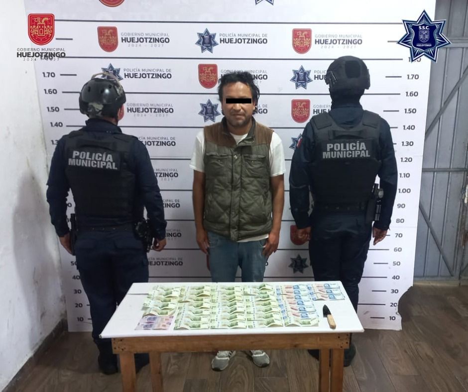 POLICÍAS MUNICIPALES DE HUEJOTZINGO FRUSTRAN INTENTO DE ROBO EN HOTEL Y RECUPERAN DINERO EN EFECTIVO
