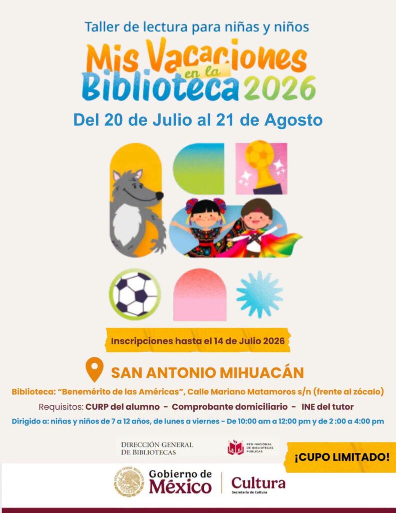 DIF de Coronango invita a niñas y niños a «Mis Vacaciones en la Biblioteca 2026»