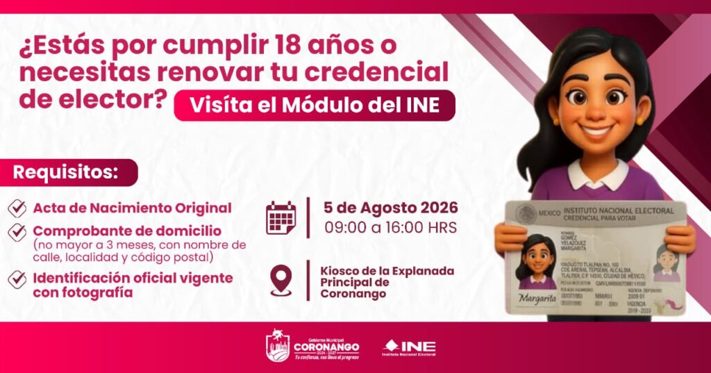 Ayuntamiento de Coronango e INE servicios para tramitar y renovar la credencial para votar