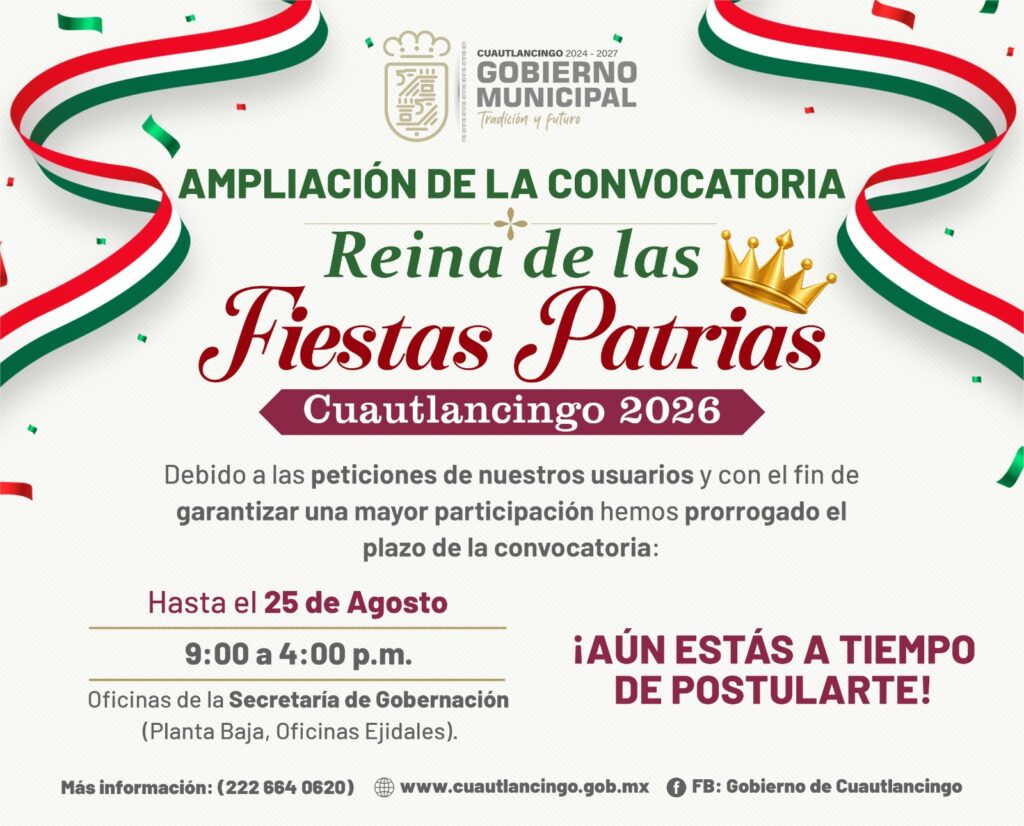 Amplían inscripción para Reina de las Fiestas Patrias 2026