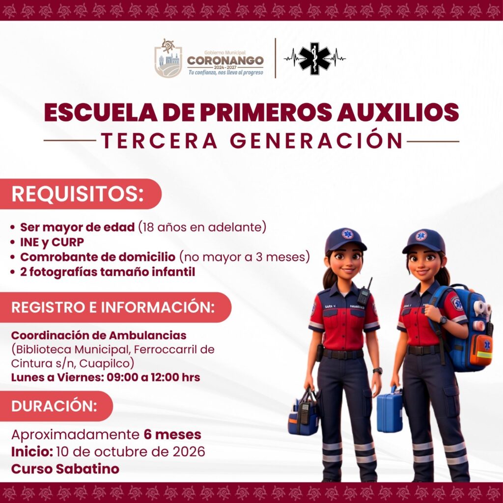 En octubre, arranca Tercera Generación de la Escuela de Primeros Auxilios de Coronango