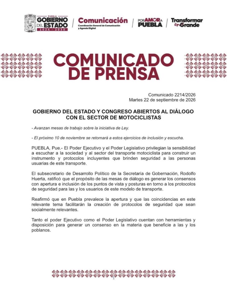 GOBIERNO DEL ESTADO Y CONGRESO ABIERTOS AL DIÁLOGO CON EL SECTOR DE MOTOCICLISTAS