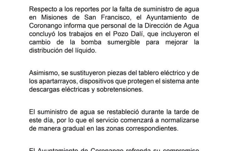 INFORMACIÓN IMPORTANTE | SUMINISTRO DE AGUA