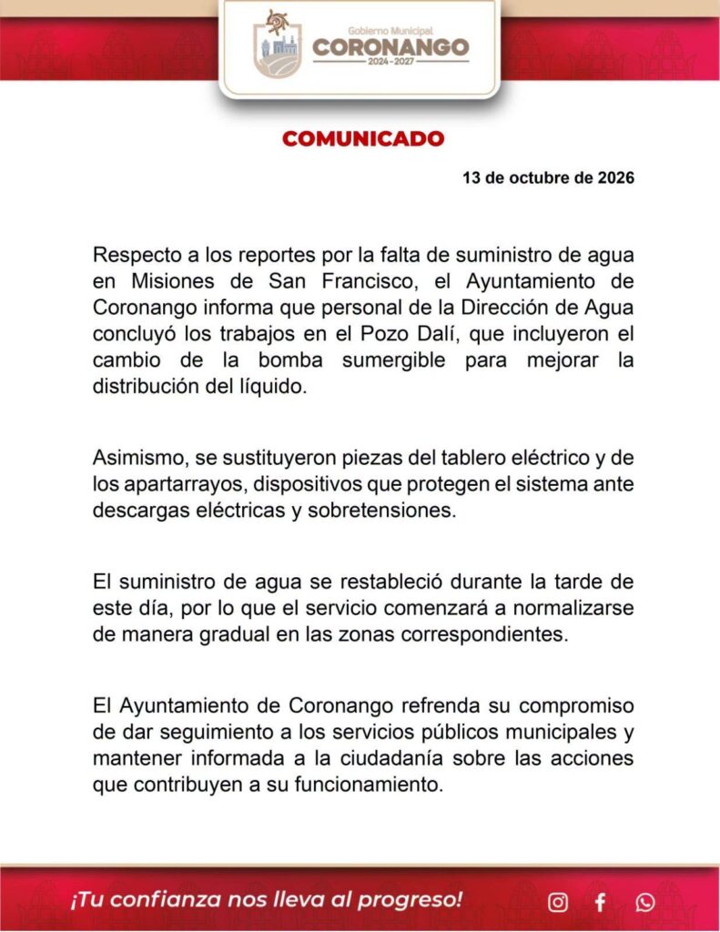 INFORMACIÓN IMPORTANTE | SUMINISTRO DE AGUA