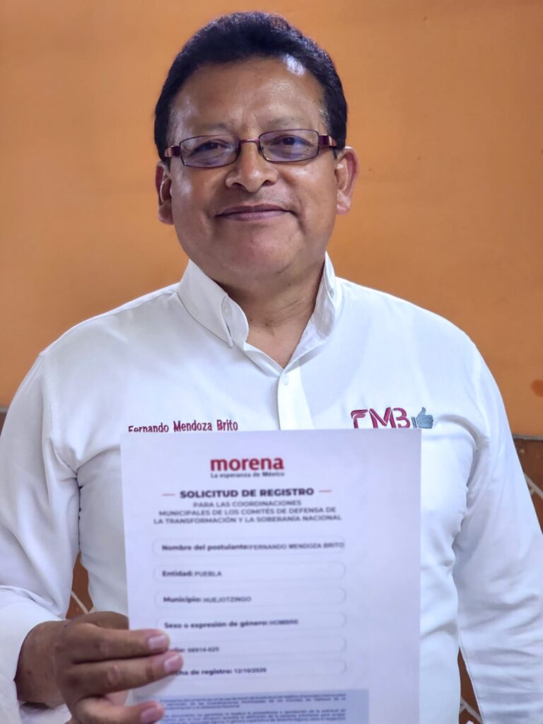 Se registra Fernando Mendoza Brito en busca de la Coordinación Municipal de la Cuarta Transformación en Huejotzingo