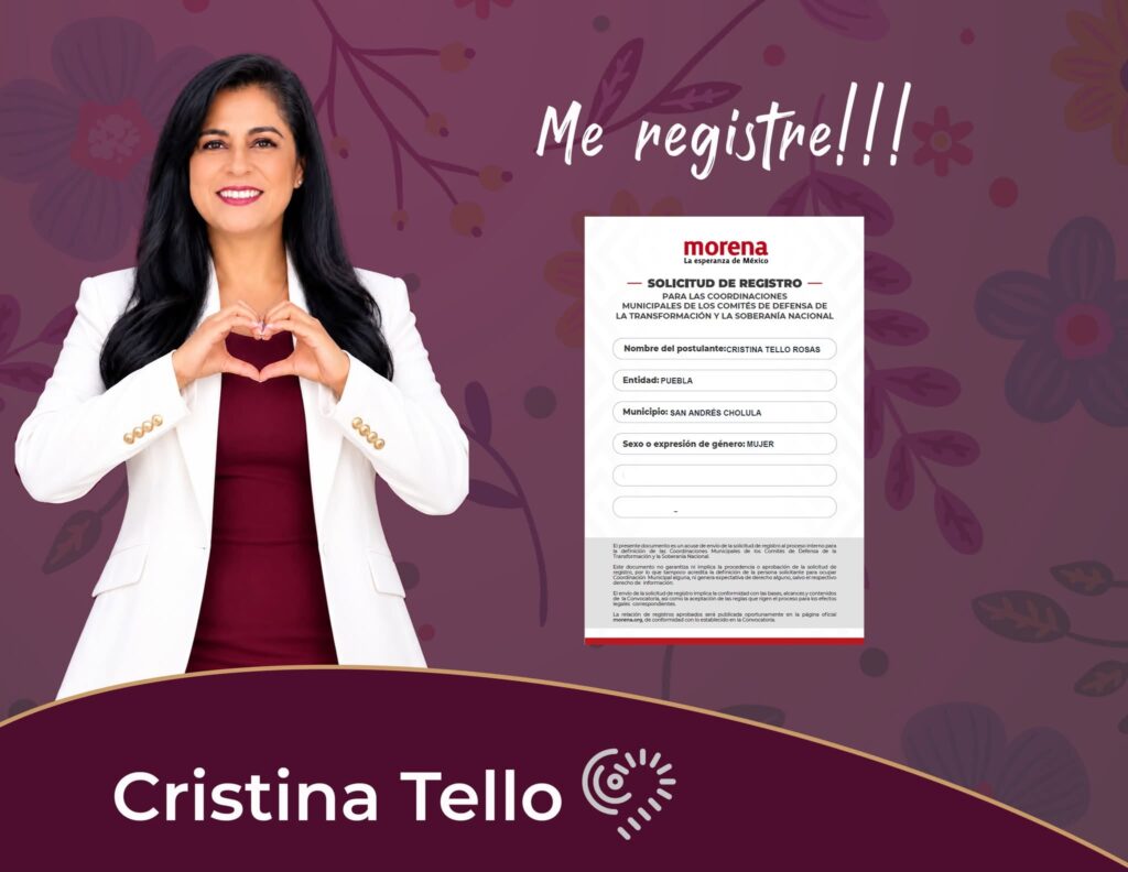 Cristina Tello Rosas se registra para participar en la selección de la Coordinación Municipal de los Comités en Defensa de la Transformación